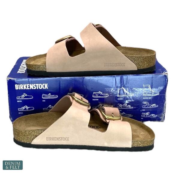 Birkenstock Arizona Big Buckle Soft Pink Nubuck Leather Sandals Women’s 7 NEW - Picture 9 of 15